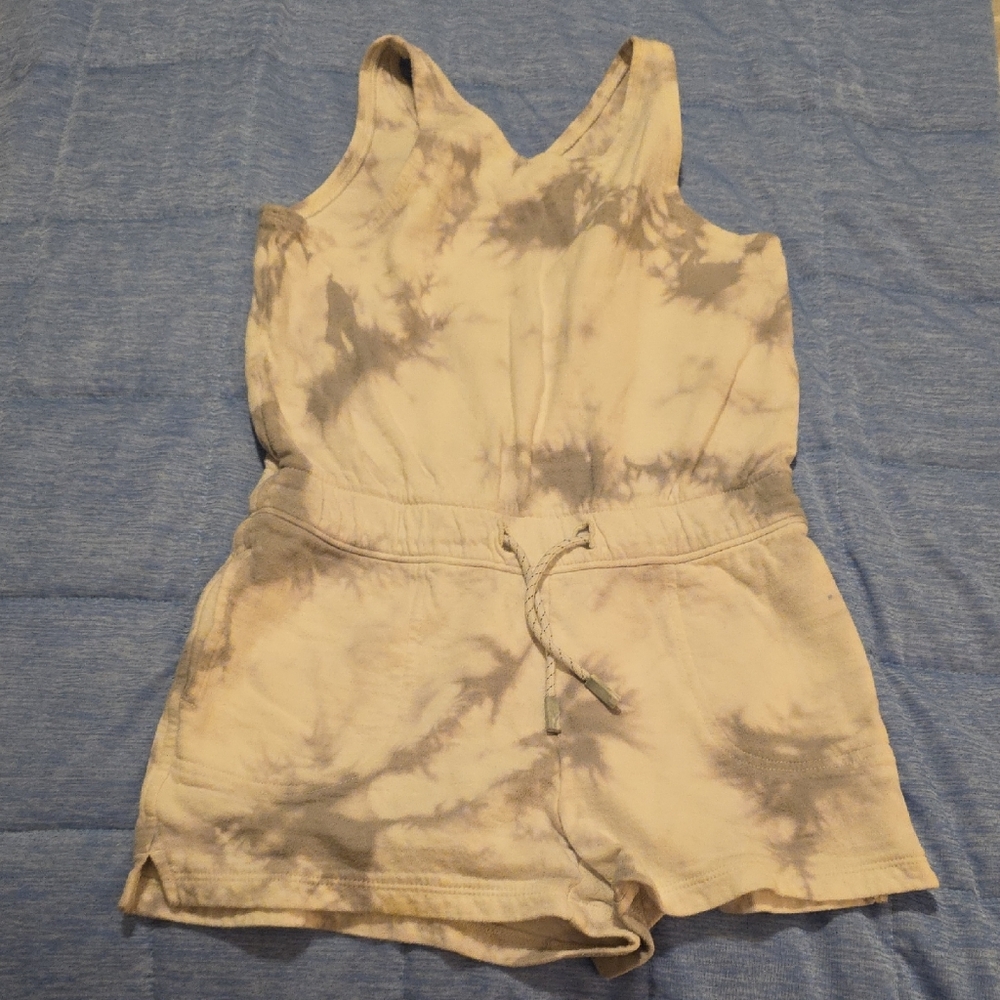Athleta Girl White and Gray Romper with V-Neck Design And Pockets